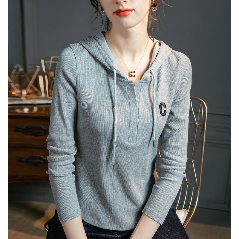 

Осенний женский новый свитер с длинным рукавом, женская повседневная футболка с капюшоном, футболка с буквенным принтом, универсальный топ для женщин M