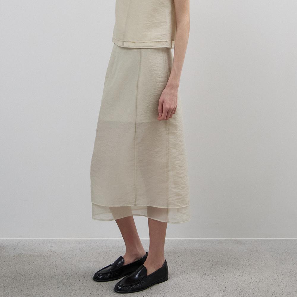 NOEUD Sheer Layered Skirt(Cream)