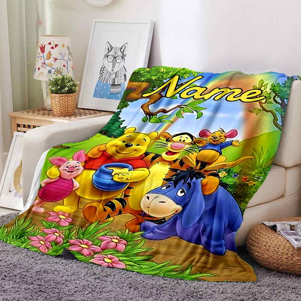 Custom Name Winnie Pooh Adventure flannel Blanket for Super Soft Cute Comfort Blanket for Travel Bedding Couch Sofa Blanket