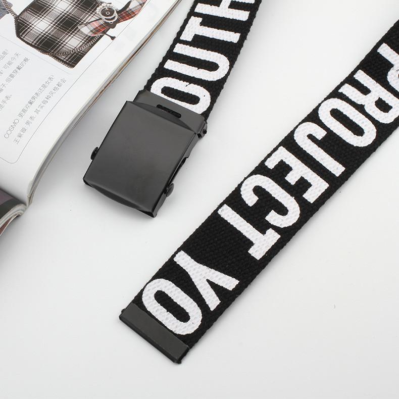Printed Letter Canvas Waist Strap With Iron Buckle For Casual Fashion Outfits