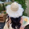 RICYGVM Lace Ruffle Straw Hat For Women Large Brim Fisherman Cap Travel Beach Sun Protection Hats Sweet Girl Hollow Grass Visors