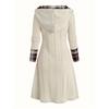 Knitted Hooded Dress Plaid Print Stitching Fake Buckle High Waist Long Sleeve A-line Dress Female