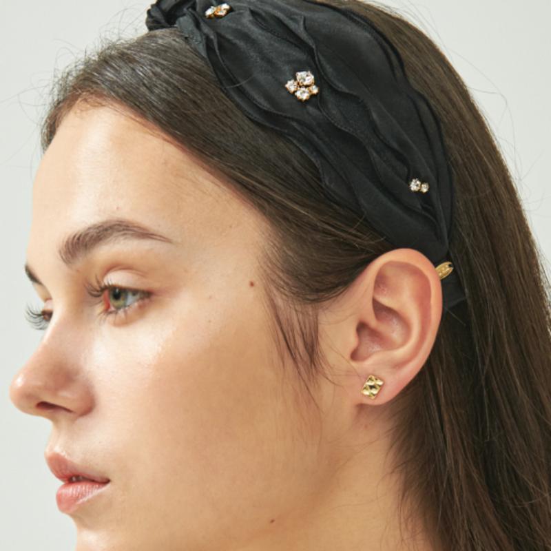 UNI.J Fluffy Black Ribbon Head-Band Ia125 [Black]