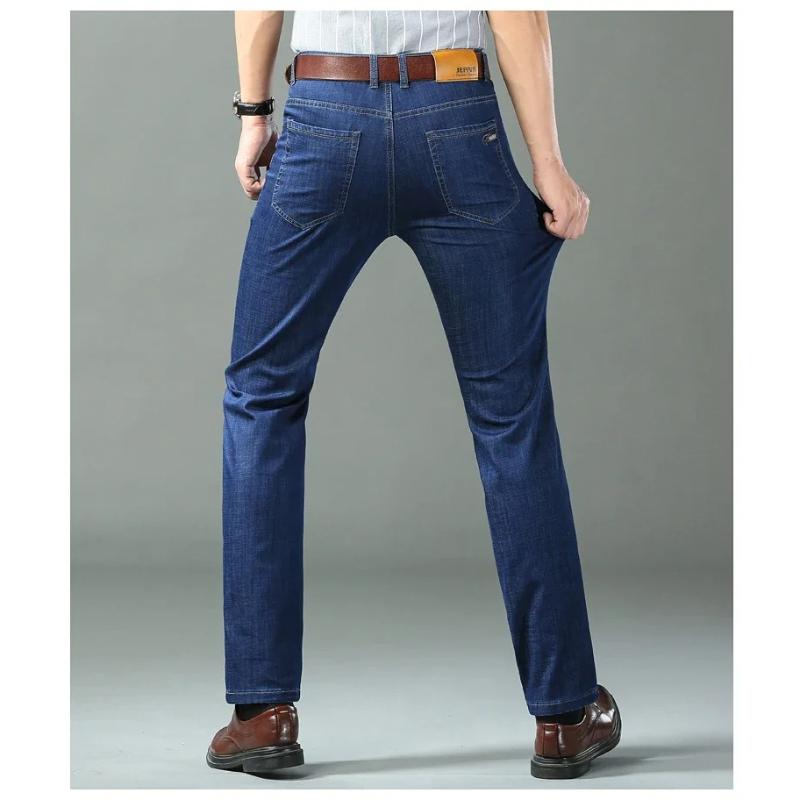 Summer Lightweight Ice Silk Jeans for Men, Loose Straight Leg Stretch Casual Business Plus Size Comfortable Trendy Pants