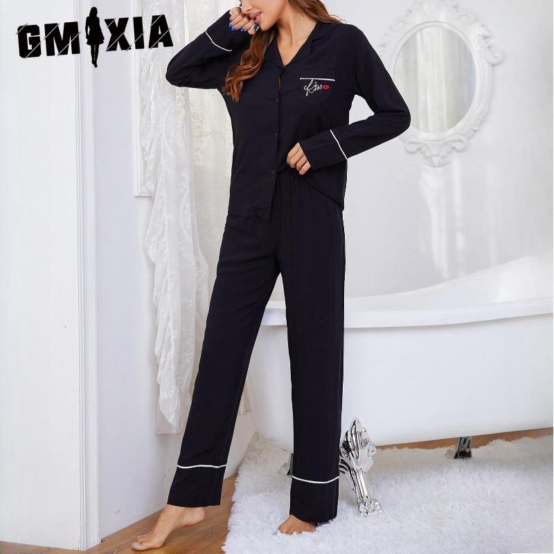 GMXIA Pajamas Women's Homewear Spring and Autumn Cardigan Long-sleeved Set Can Be Worn Outside