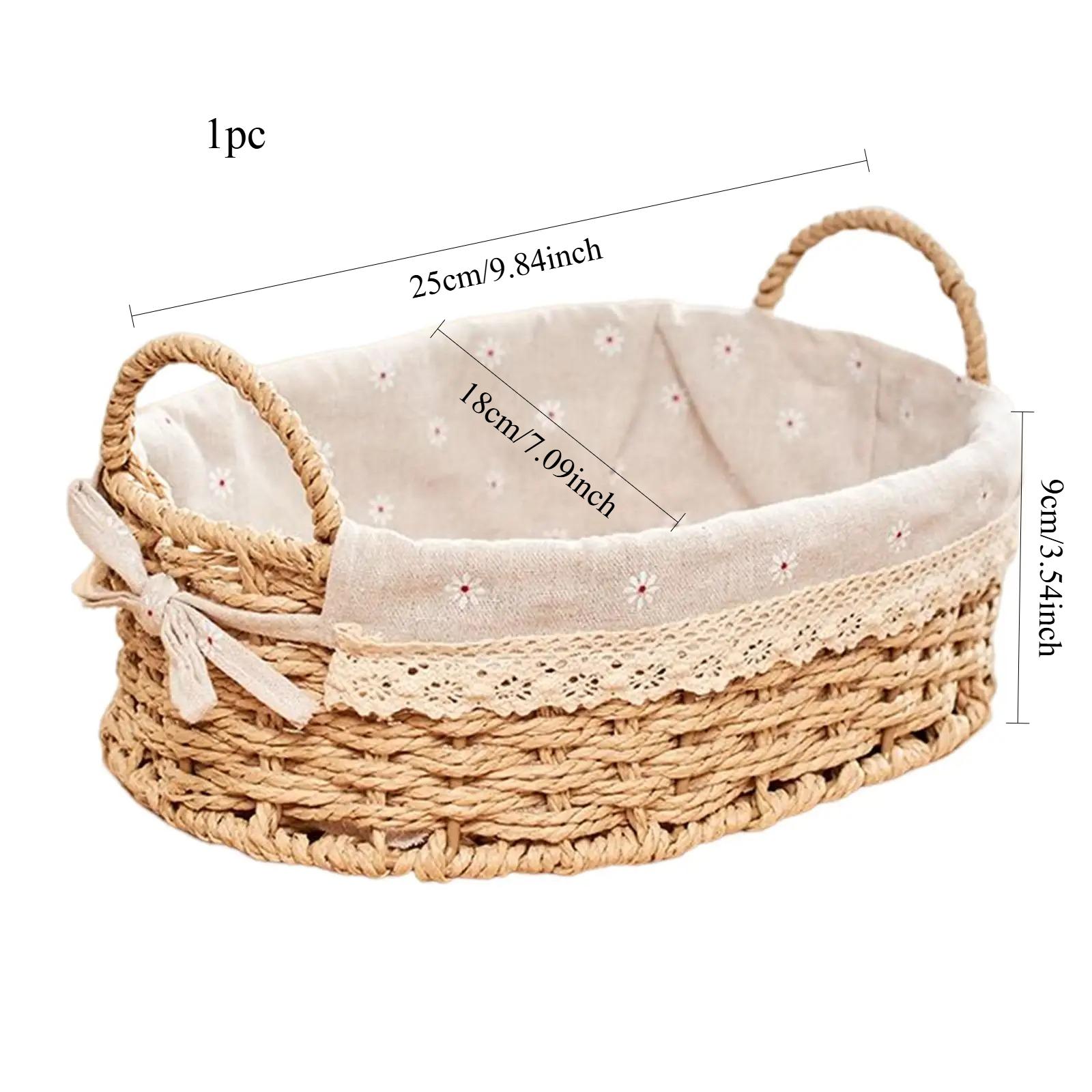 Woven Storage Basket Set of 2, Handmade Rattan Organizer with Liner, Decorative Basket for Home, Bedroom, Bathroom, Makeup, Toys, Nursery
