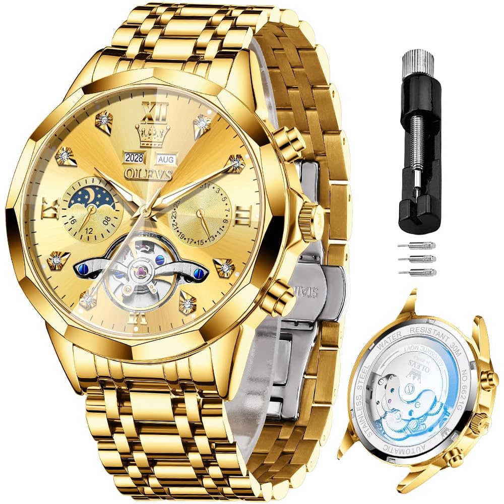 OLEVS Automatic Men s Business Dress Watch Stainless Steel Waterproof Classic Date Luxury Gold Watch 21