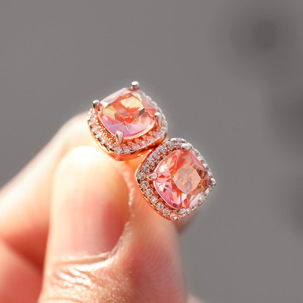 Popular Mini Square Group Set with Diamond Gradient Tourmaline Earrings and Ear Buckles