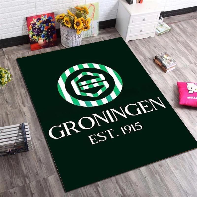 FC Groningen Vintage Wood Striped Area Rug Green White Stripe Football Club Logo Non Slip Floor Mat Soccer Fan Living Room Home Decor