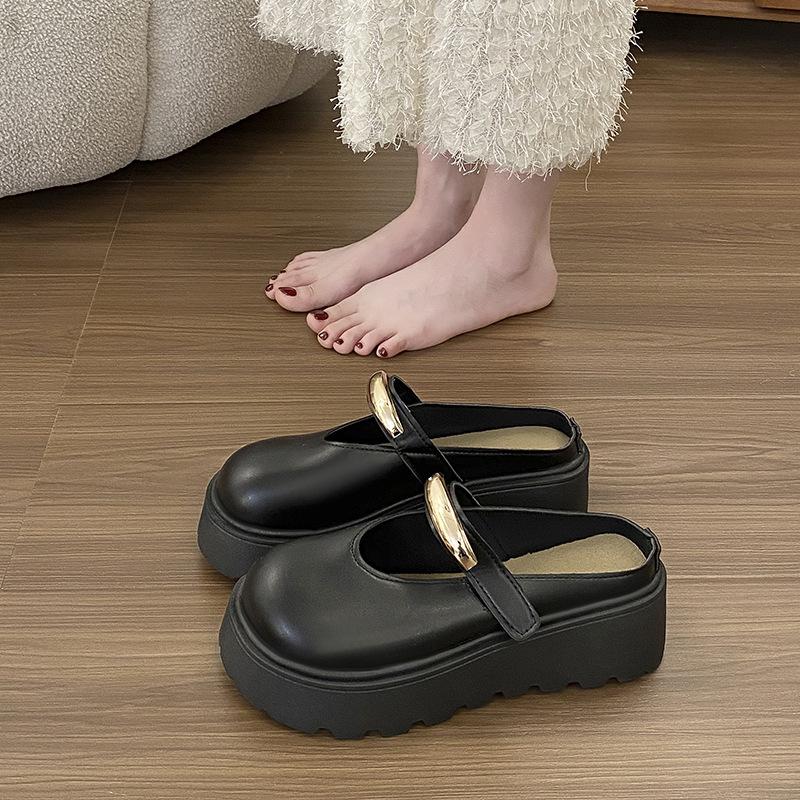 

Wearing lazy bag head French half slippers thick-soled Birkenstock slippers women s 2025 spring and summer new height-enhancing cool slippers 40