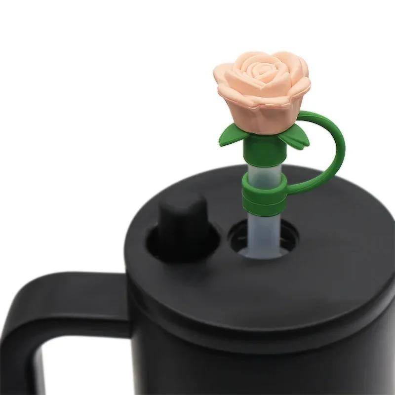 

New 9-10mm Rose Flower Straw Cover for Stanley Large Silicone Diameter Heat-resistant Dust Proof Straw Plug Cap Cup Accessorie