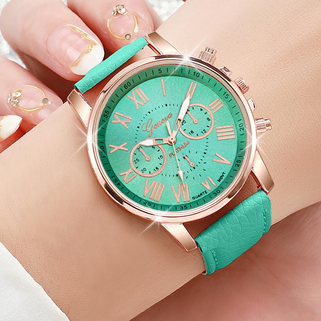 6PCs/Set Fashion Women's Watch Korean Edition Roman Dial Multi Color Roman Dial Quartz Watch Set