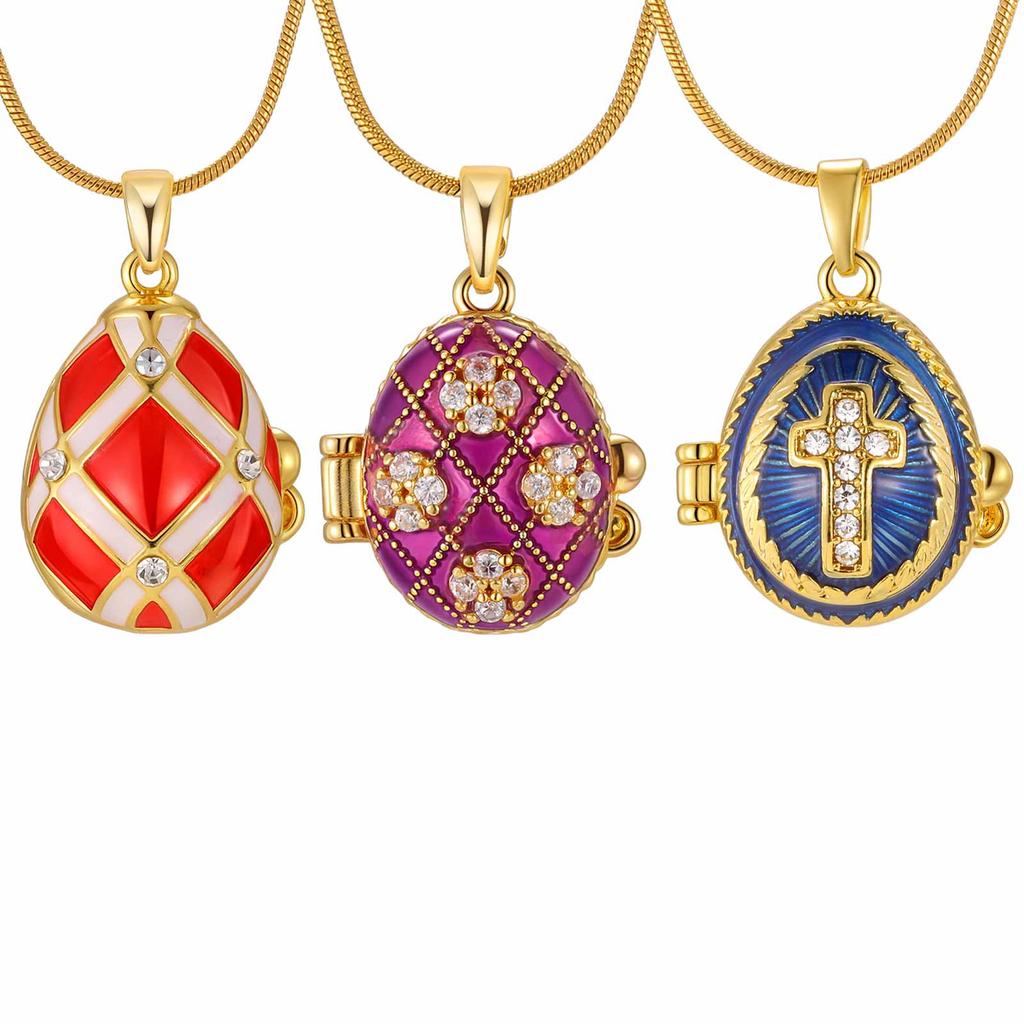 Vintage Enamel Colorful Easter Egg Pendant Necklace Eggshell Locket Openable Charm Necklace Fashion Jewelry Party Gift for Women