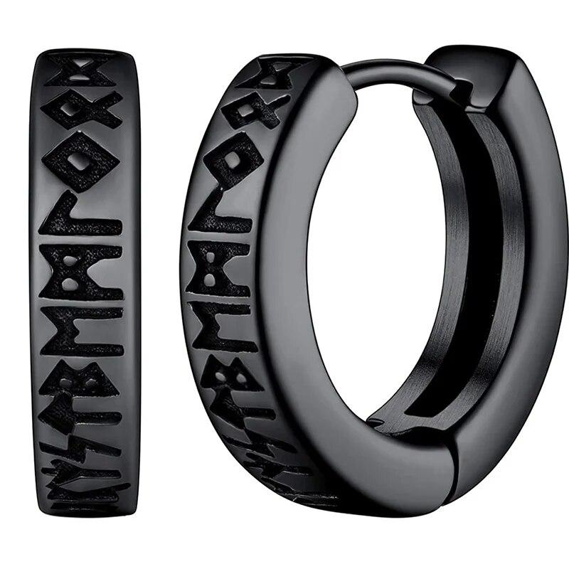 

Stainless Steel Norwegian Viking Rune Hoop Earrings For Men Woman Unisex 12 Mm Huggie Hoop Religious Earring Jewelry