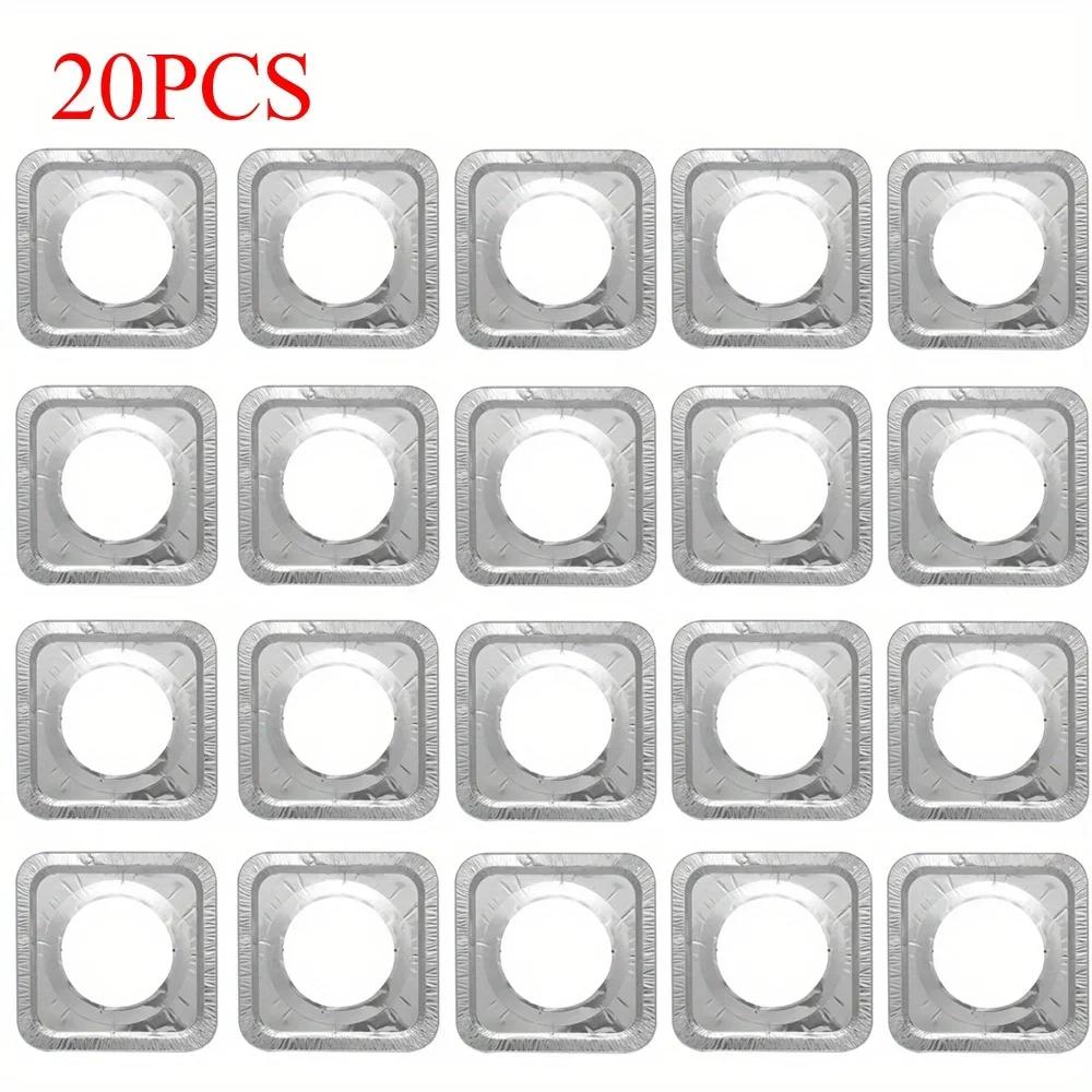 20Pcs New Disposable Round and Square Shape Tin Foil Protective Pad Kitchen Easy Use Metal Foil Stickers Gas Stove Oil-Proof Mat