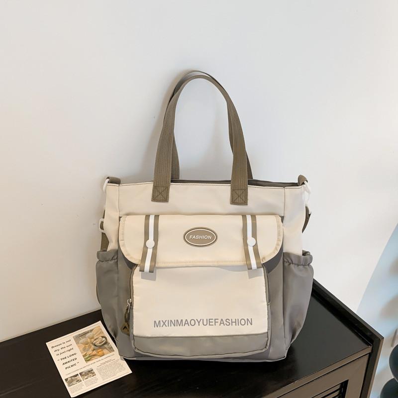 Trendy Color Block Tote Bag 2024 Spring Fashionable Nylon Backpack For Daily Use