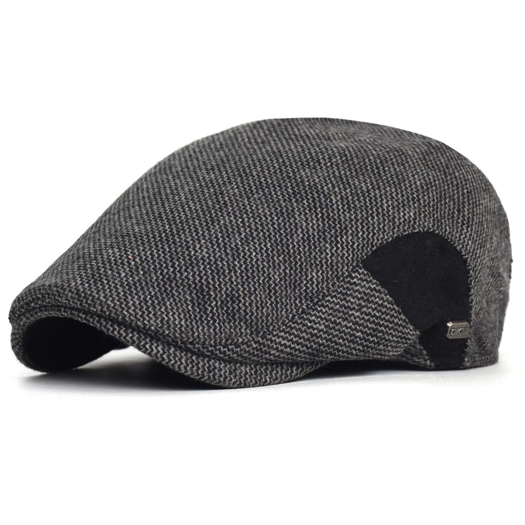 Newsboy Cap Men Winter Thick Warm Vintage Casual Stripe Berets Gatsby Flat Hat Peaked Cap Adjustable