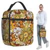 70er Retro Vintage Blumen Power Muster Boho Isolierte Lunchtasche für Damen Büro Kühlbox Thermische Lebensmittelbox Tragetasche Lunchboxen