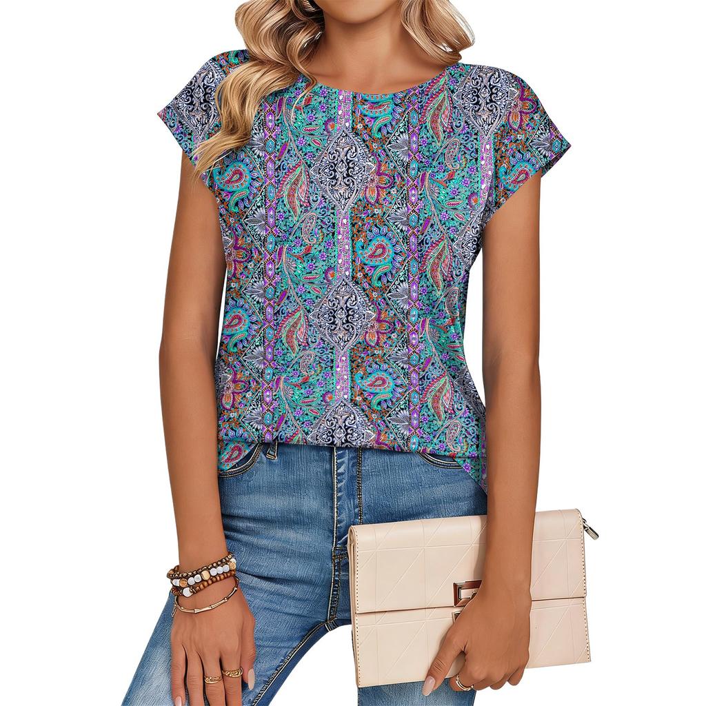 Damen Modisches Lässiges Retro-Print T-Shirt mit lockerem Schnitt