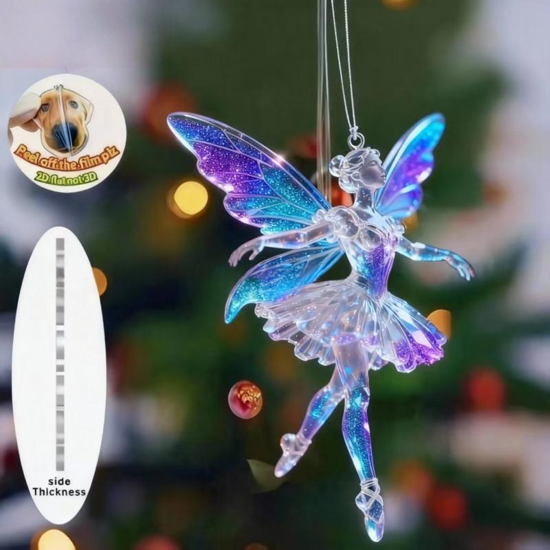 Sparkling 2D Acrylic Pendants Ballerina Simulation Christmas Tree Hangings Car Rearview Mirror Charm Decoration Ornaments