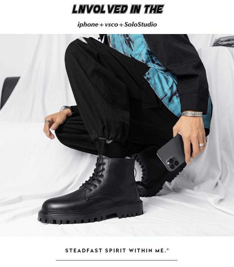 Ins Handsome Martin Boots British Style Hip Hop Zhongbang Short Boots High Waist Eight Hole Leather Shoes