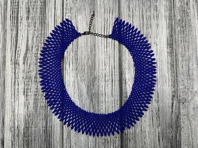 Silyanka Necklace Made of Czech Matte Beads HatynkaUA Necklace Handmade Necklace for Embroidered Shirt Blue (SUN999_54)