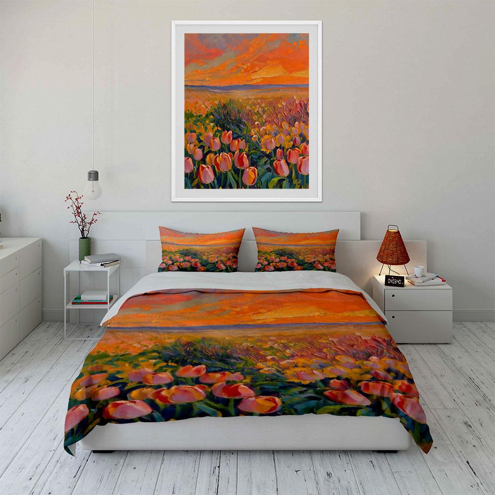 Sunset and tulip field. Bedding sets Duvet cover sets Duvet covers Pillowcases(1* Duvet Cover 2* Pillowcases without duvet insert)