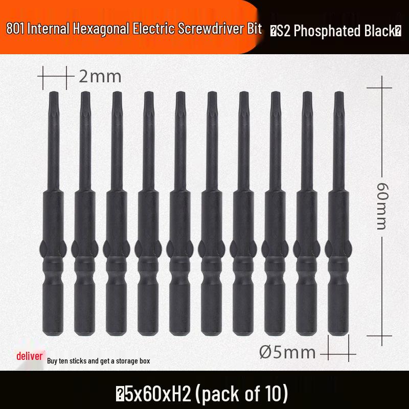 Nigao Black Phosphating Hex Electric Screwdriver Bit 801, 5mm Shank, Magnetic Hardened Air Screwdriver Bit.