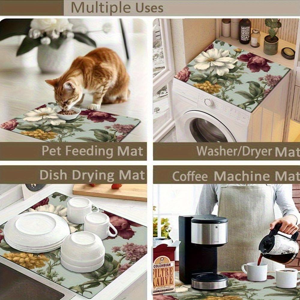 1Pcs Rubber Drying Mat With Rose Floral For Coffee Shop Restaurant Kitchen Carpet Tableware Durable Diatom Mud Table Mat Pet Mat