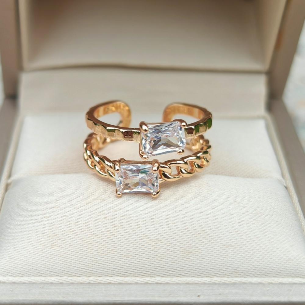 1 Piece Fashion Geometry Shapes Cubic Zirconia Opening Adjustable Rings for Women Couple Ring Stackable Jewelry Party Accessories