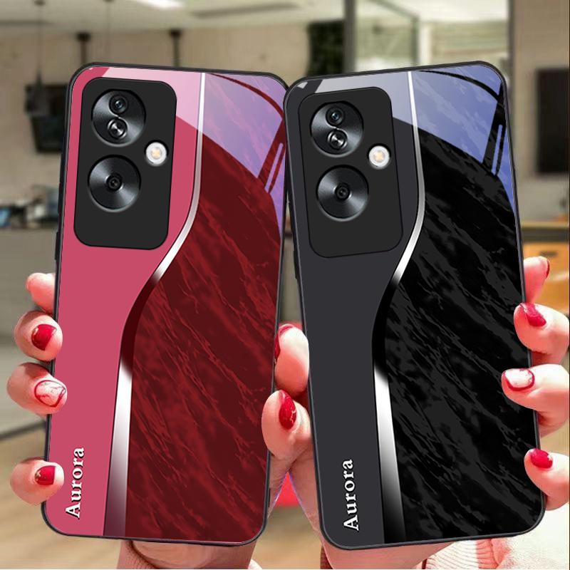 Water Pattern Purple For Oppo A79 5G 58 78 74 60 4G Reno 11F Realme GT 6 11 Note 50 10 C55 X2 Tempered Glass Black Phone Case