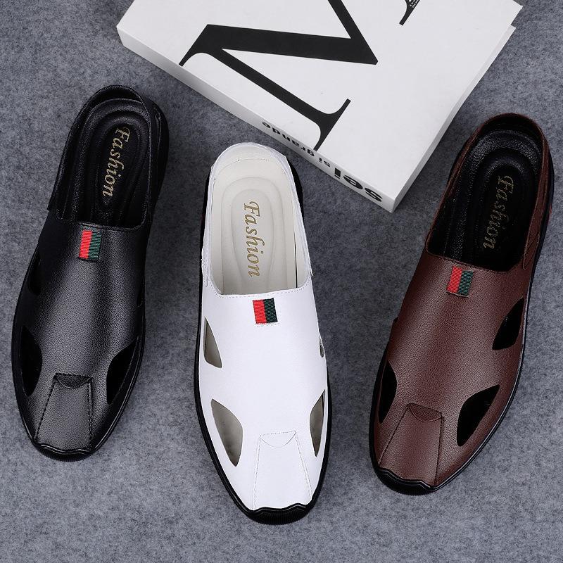 Casual Sandals Men's Tide 2021 New Summer Baotou Sports Hole Shoes Men's Leather Shoes Soft Leather Men's Beach Shoes