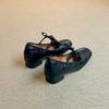 Square Head Retro Bow Mary Jane Shoes Women's Light Mouth Low Heel French Ballet Single Shoes Women