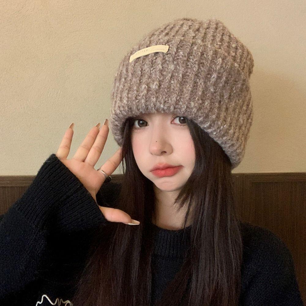 Thickened Beanies Hat Korean Style Pullover Hat Letter Chic Knitted Hat Outdoor