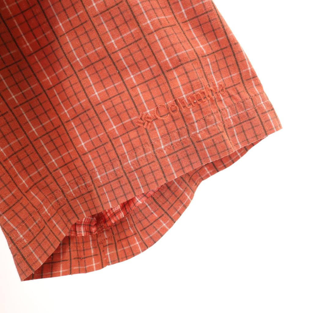 Columbia Check Pattern Short Sleeve Shirt M Orange Brown Outdoors Men's Used
