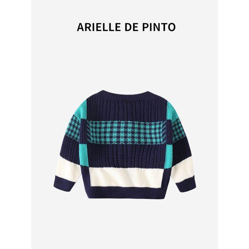French Arielle De Pinto Boys' Denim Jacket Autumn New Fashion Color-Blocked Cardigan Sweater Top