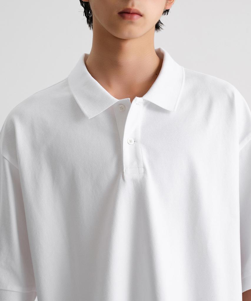 MUSINSA STANDARD Oversized Crop Pique Polo Shirt [White]