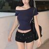 Spicy Girl Off-Shoulder Short-Sleeve Slim T-Shirt - Women's Chic Summer Top