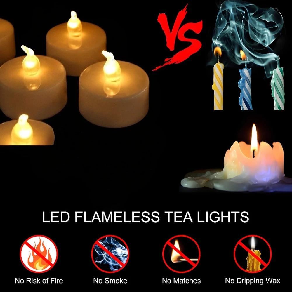 Battery Operated Flameless Tea Lights Led Flickering Electric Votive Candle  Realistic Bright for Seasonal Festive Celebrations