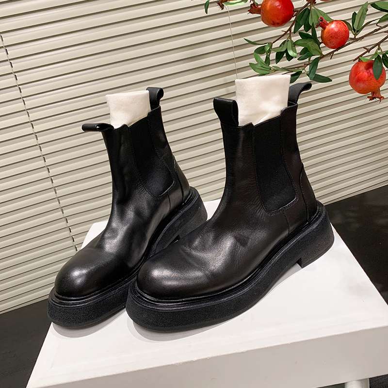 Krazing Pot Cow Leather Autumn Winter Shoes Round Toe Med Heels Slip On Concise Style Women Ankle Boots