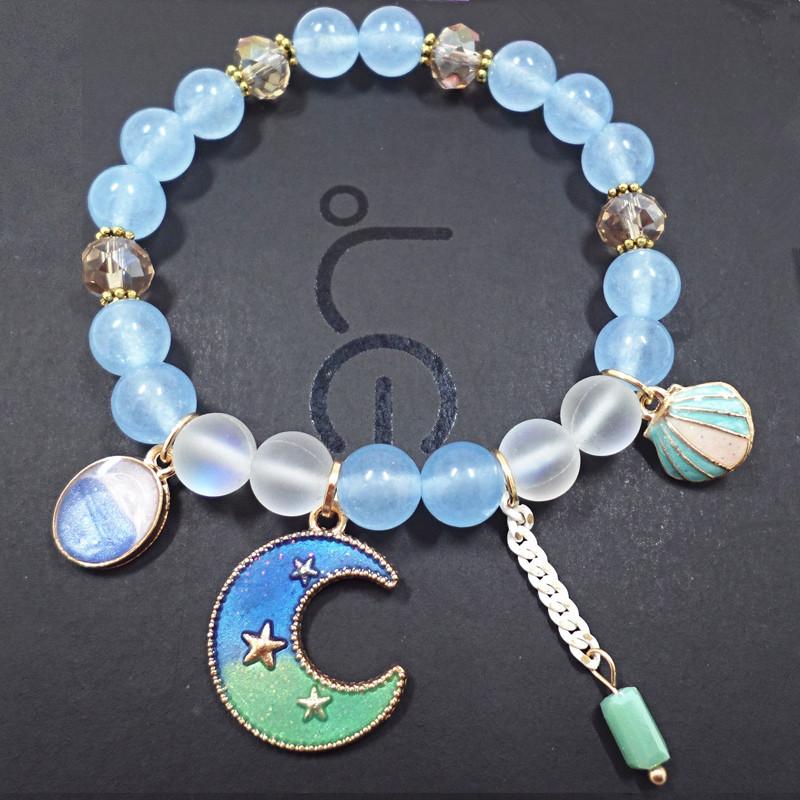 Korean Version of Chalcedony Glazed Moon Star Pendant Bracelet Burst Stone Crystal Bracelet Women's Handmade Beaded Hand Jewelry