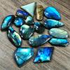 5 st Partipack Naturlig Labradorit Cabochon Polerad Plattbaksida Sten DIY Tillverkning Stenhantverk Oval Päronform Och Flera Geometriska Former