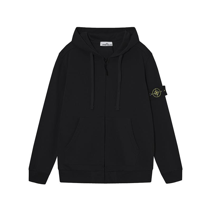 Stone Island Classic Zip Sweatshirt with Sleeve Badge - Unisex Casual Solid Color