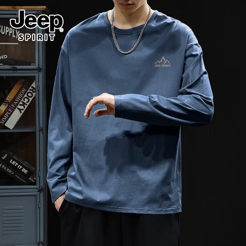 JEEP SPIRIT Men s Pure Cotton Long-Sleeve T-Shirt with Mountain Print 3XL