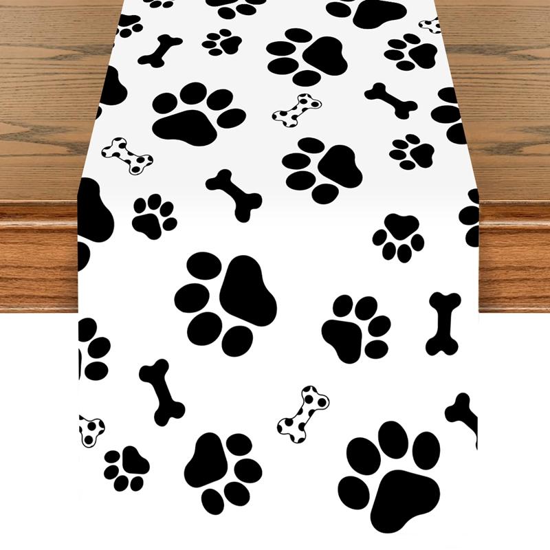 Pet Dog Paw Table Runner Puppy Themed Birthday Party Decorations Table Cover for Pet Paw Birthday Party Supplies Tablecloth