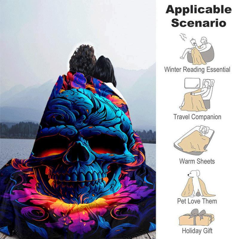 1pc Skull Printing Lightweight Flannel Blanket, Comfortable and Warm Blanket, for Camping Sofa Bed and Couch Office, Gift