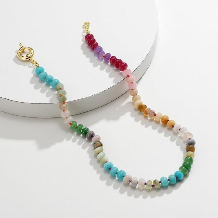 Unique Natural Stone Beadwork Necklace and Bracelet Gradient Color Gemstones Bead Accessories Stylish Party Jewelry