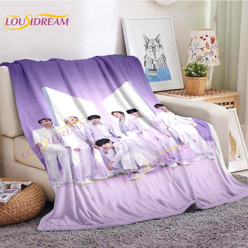 Плюшевое одеяло с BTS, домашний декор, подарок для BTS и Kpop Fan, фланелевое одеяло для дивана, гостиной, одеяло Bts Fanart, ленивое одеяло 75x90cm