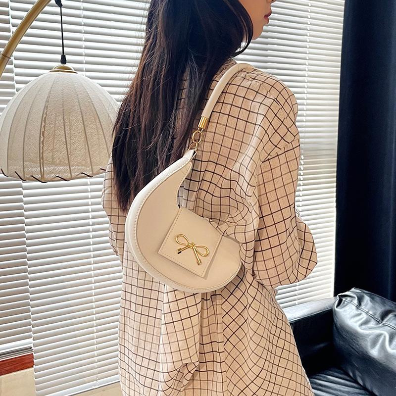 Indentation Simple Casual Retro Solid Color 2025 Spring New Bow Fashion Design Single Shoulder Underarm Small Square Bag