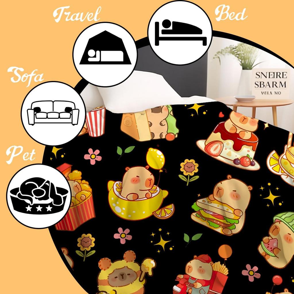 Cute Bear Food Theme Throw Blanket Kawaii Design for Living Room Decor Gift for Her PopCultureStyle70x100